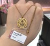 香港六福珠宝990足金黄金，电黑硬金圆牌项链一体套链个性