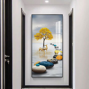 玄关装饰画贴自粘壁纸，现代简约轻奢入户客厅，走廊过道墙贴画3d立体