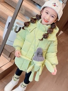 女童冬季羽绒服中长款果绿色，粉色大衣棉衣，棉袄加绒加厚外套韩版暖