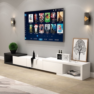 宜家现代简约可伸缩地柜，窄电视柜茶几组合小户型客厅电视机柜