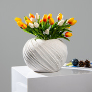 左顾现代简约黑色白色圆形螺纹陶瓷花瓶极简软装家具装饰品摆件