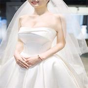 2020新娘结婚抹胸显瘦简约户外缎面拖尾绑带婚纱梦幻公主