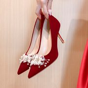 小码婚鞋女313233新娘细跟尖头配红色，中式秀禾服主婚纱两穿高跟鞋