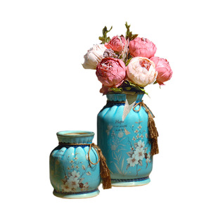 陶式田园欧瓷花瓶二套r件摆件家居装饰乔迁可装水花器花瓶