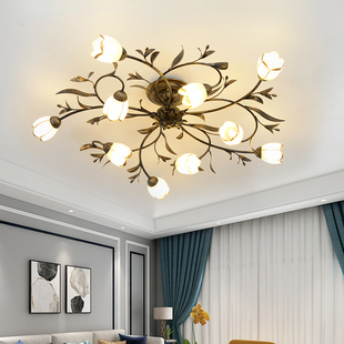 美式吸顶灯现代简约欧式复古客厅灯卧室，灯创意花形田园风法式灯具