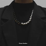 CHUAN/原创小众设计珍珠拼接玛瑙石项链女高级质感链条男情侣颈链