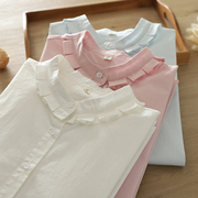 秋季日系甜美清新木耳花边，立领纯棉衬衫，女长袖设计感小众衬衣