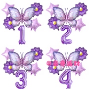 新冰紫色蝴蝶气球套装32寸紫色数字雏菊拍照道具儿童生日场景跨境