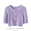 绒暖斯特圆珠镂空短袖，纯羊绒针织上衣紫蔚蓝宝蓝三色