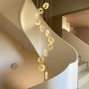 设计师复式楼客厅大吊灯现代轻奢水晶吊灯，挑高别墅楼梯长吊灯