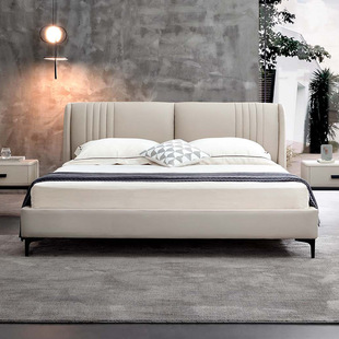 晚安家居软床 北欧现代简约轻奢双人床真皮床1.8米主卧室婚床