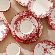 红色新年碗碟套装家用2022盘子，筷乔迁结婚礼物，餐具套装陶瓷碗