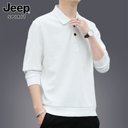 Jeep吉普男士卫衣冬季翻领白色长袖t恤上衣潮流休闲打底男款