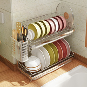 304不锈钢碗架沥水架双层碗碟架家用厨房，置物架碗盘收纳台面小型