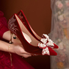 秀禾婚鞋女2023年主婚纱鞋两穿敬酒孕妇中式新娘鞋红色高跟鞋