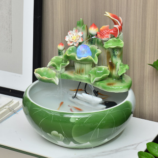 景德镇陶瓷喷泉荷花流水摆件循环水办公室桌面鱼缸造景加湿器