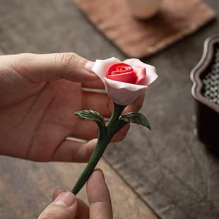 陶瓷花手工捏制玫瑰花，摆件室内手捏花，茶盘茶宠工艺装饰品花瓶捏花