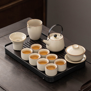 茶具套装轻奢高档家用新汝窑(新汝窑，)陶瓷盖碗，喝茶茶壶茶盘茶杯功夫泡茶具
