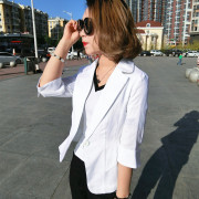 一粒扣西装女夏季韩版显瘦开衫棉麻七分袖短外套职业工服上衣