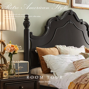 复古法式床主卧1.5米1.8米双人床现代简约黑色美式实木床轻奢婚床