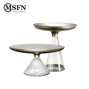 玛斯菲诺现代极简设计师金属玻璃茶几简约客厅沙发圆形边几