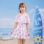 夏季泳衣女款儿童泳装女孩连体海边度假荷叶边泳装裙式游泳衣套装