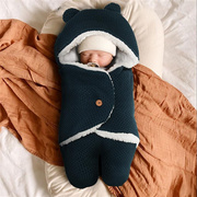 2024秋冬新生婴儿睡袋加厚加绒防惊跳宝宝防踢抱被推车保暖睡