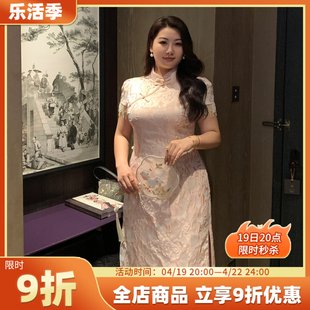 GLEC高端胖mm大码女装2024年中国风改良版刺绣旗袍连衣裙礼服
