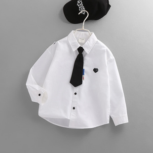 男童白衬衫2022春秋装韩版中大童装帅气儿童纯棉长袖领带衬衣