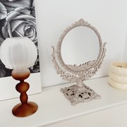 法式复古花边装饰双面镜子塑料纳米360度桌T面化妆镜化妆镜