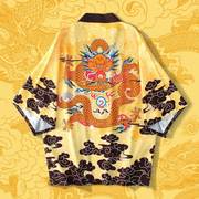 睡衣男龙袍夏季七分袖衬衫，宽松中国风男装，外套薄款古风情侣道袍