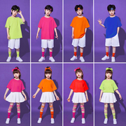 六一儿童啦啦队演出服糖果色T恤幼儿园舞蹈表演小学生运动会服装