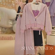 女童秋装套装2024粉色中大儿童，秋季网红春秋，款女孩洋气两件套