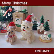 西高地小狗坐立小熊晚安兔子香薰蜡烛套装圣诞节氛围摆件伴手礼