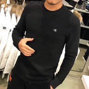 CK Calvin Klein男士时尚大标华夫纹纯棉圆领套头长袖T恤潮