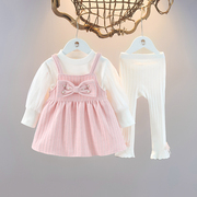 女童长袖裙三件套春装1-3岁女宝宝洋气公主裙套装婴儿春天外出服