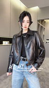 RR fashion 2024春季欧洲站绵羊皮皮衣女高级感长袖拉链外套