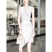 高端白色连衣裙无袖ol裙子，夏季2024禁欲系，女装小众设计礼服裙