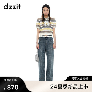 dzzit地素阔腿牛仔裤早春爱心，logo趣味印花时尚，百搭潮流女