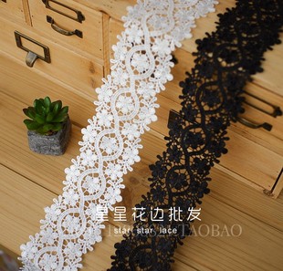 黑白镂空刺绣蕾丝花边辅料宽 7.5cm DIY腰带装饰头饰服装材料布料