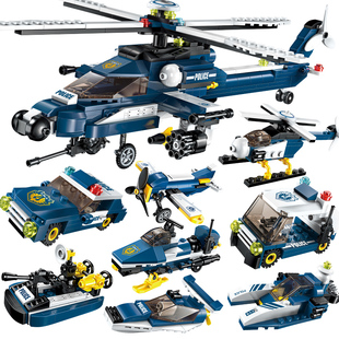 拼插积木玩具拼装飞机武装军事直升机警察儿童益智力男孩子拼图
