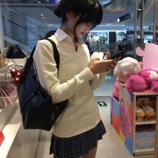 学院风日系jk制服奶黄色毛衣外套女校供感针织衫长袖套头秋冬上衣