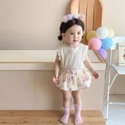 婴童套装夏款韩版婴幼儿蕾丝木耳边无袖背心甜美碎花半身裙两件套