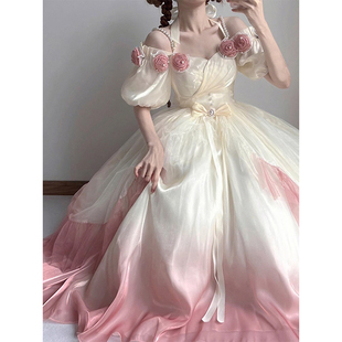 轻奢生日礼服在逃公主lolita连衣裙女渐变粉人鱼姬洋装洛丽塔裙子