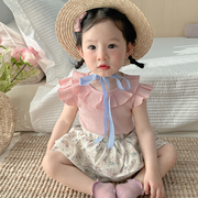 韩版童装婴儿衣服夏装女宝宝洋气飞袖T恤上衣薄款+包臀裙两件套装
