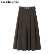 拉夏贝尔/La Chapelle百褶半身裙女冬季高腰显瘦毛呢中长裙子