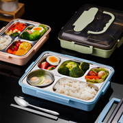 午餐便当盒304不锈钢餐盘，食堂加热餐盒便携快餐，保温分格饭盒