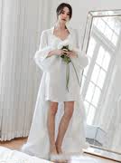 妖之风情家新娘晨袍性感白色羽毛拖地法式婚礼睡袍长款高级感睡裙
