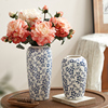 新中式高级感青花瓷复古花瓶陶瓷，创意插花花器，客厅玄关装饰品摆件