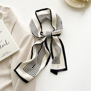 黑白色条纹长条小丝巾女夏季细窄高级感搭配衬衫领口2023飘带